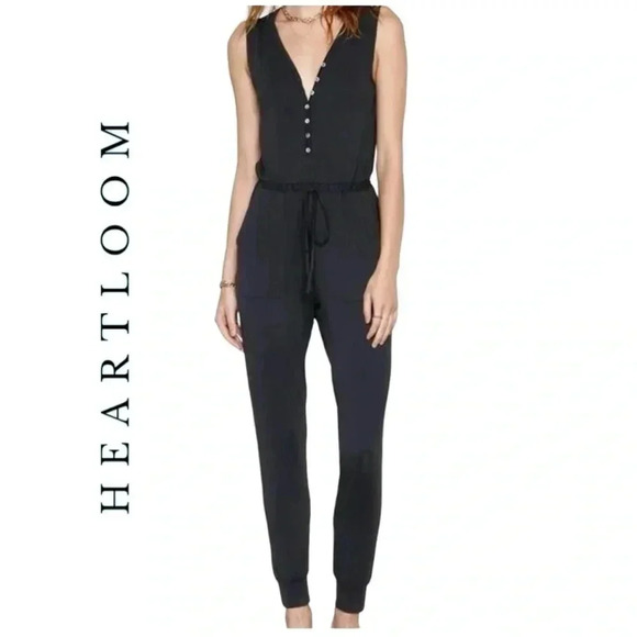 1695. HEARTLOOM SLEEVELESS JUMPSUIT BLACK IN COLOR SIZE XSMALL V NECKLINE - Picture 1 of 10